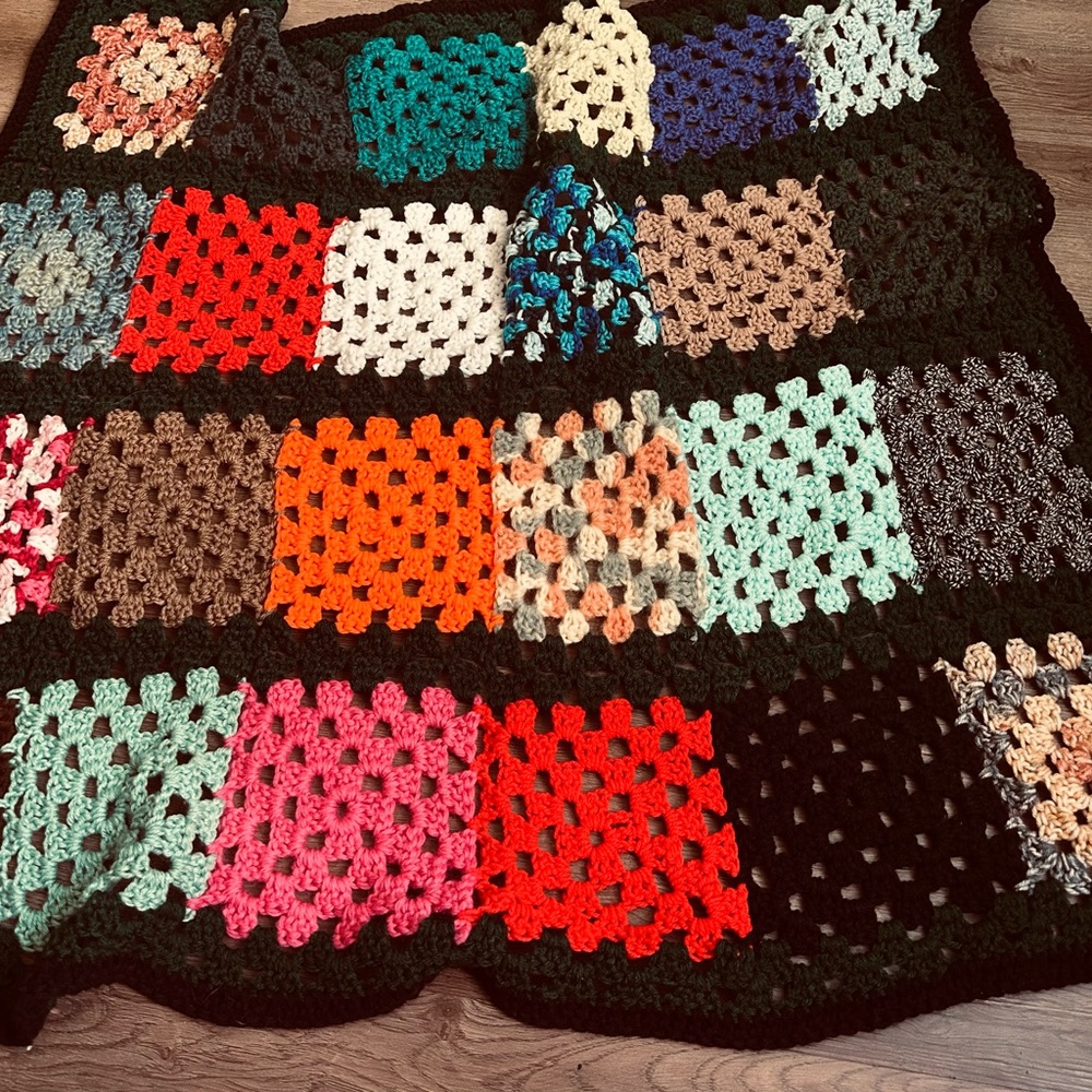 Colorful Crochet Granny Square Blanket